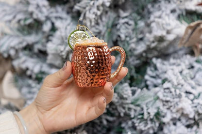 Set of 2 Glass Moscow Mule Ornament - Hand Painted Cocktail Christmas Decorations
