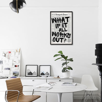 Skiennix Trendy Black and White Framed Wall Art | "What If It All Works Out" Poster for Stylish Dorm Decor