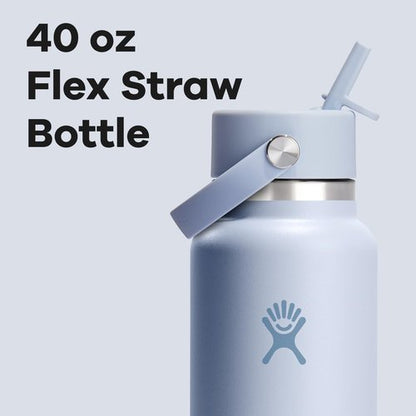 Hydro Flask Water Bottle - Insulated Stainless Steel with Flex Straw Lid | 40 Oz Surf Blue, Leakproof & Refillable