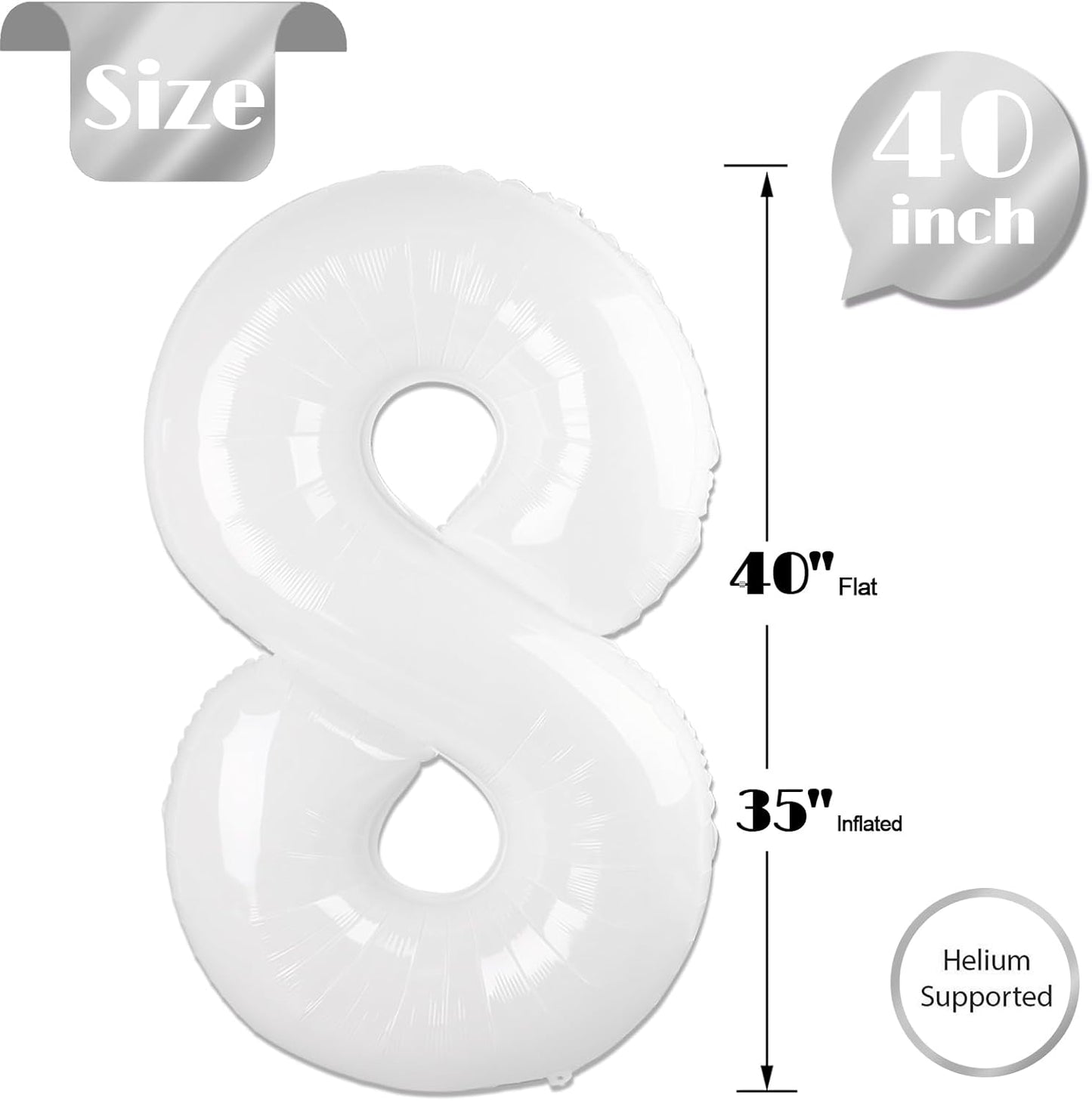 Translucent Number 8 Balloon - 40 Inch White Birthday Decoration for Boys & Girls