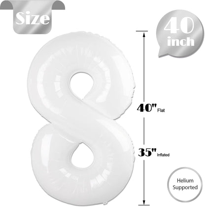 Translucent Number 8 Balloon - 40 Inch White Birthday Decoration for Boys & Girls