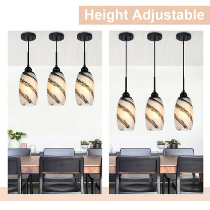 WINSHEN 3-Pack Modern Pendant Light Fixtures, Adjustable Hanging Lamp with Marble Glass & E26 Bulb Base, Glass Chandelier Lights Fixture for Kitchen Island Dining Room Bedroom