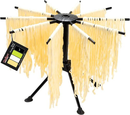 Cambom Pasta Drying Rack - Foldable Plastic Spaghetti Noodle Dryer with 10 Bar Handles | Black