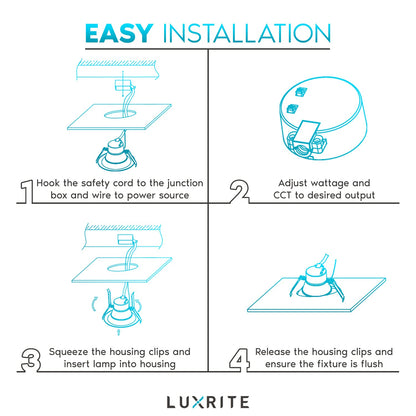 LUXRITE 8 Inch Commercial LED Recessed Lighting with J-Box, 16/21/27W, 3 Color Selectable 3000K-5000K, 1600/2100/2700 Lumens, 0-10V Dimmable, 120-277V, Canless LED Downlight, IC Rated, Wet Rated