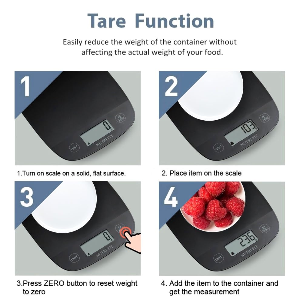NUTRI FIT Digital Kitchen Food Scale - Accurate Weight Measurement for Baking & Meal Prep | Ultra Slim Black