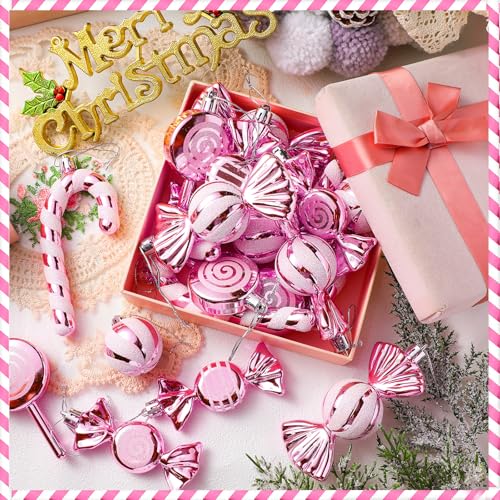Liliful Pink White Candy Cane Ornaments Set - 30 Pcs Christmas Plastic Decorations (Variation: Pink White)