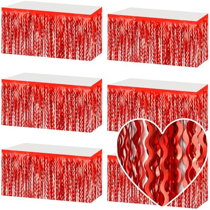 Red Foil Fringe Table Skirt 29x108 Inches Party Decorations for Weddings, Mardi Gras & Events - 6 Pack