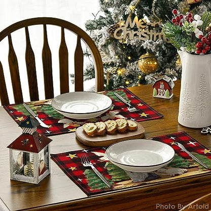 Christmas Placemat Set of 4 - 12x18 Inch Buffalo Plaid Holiday Table Mats