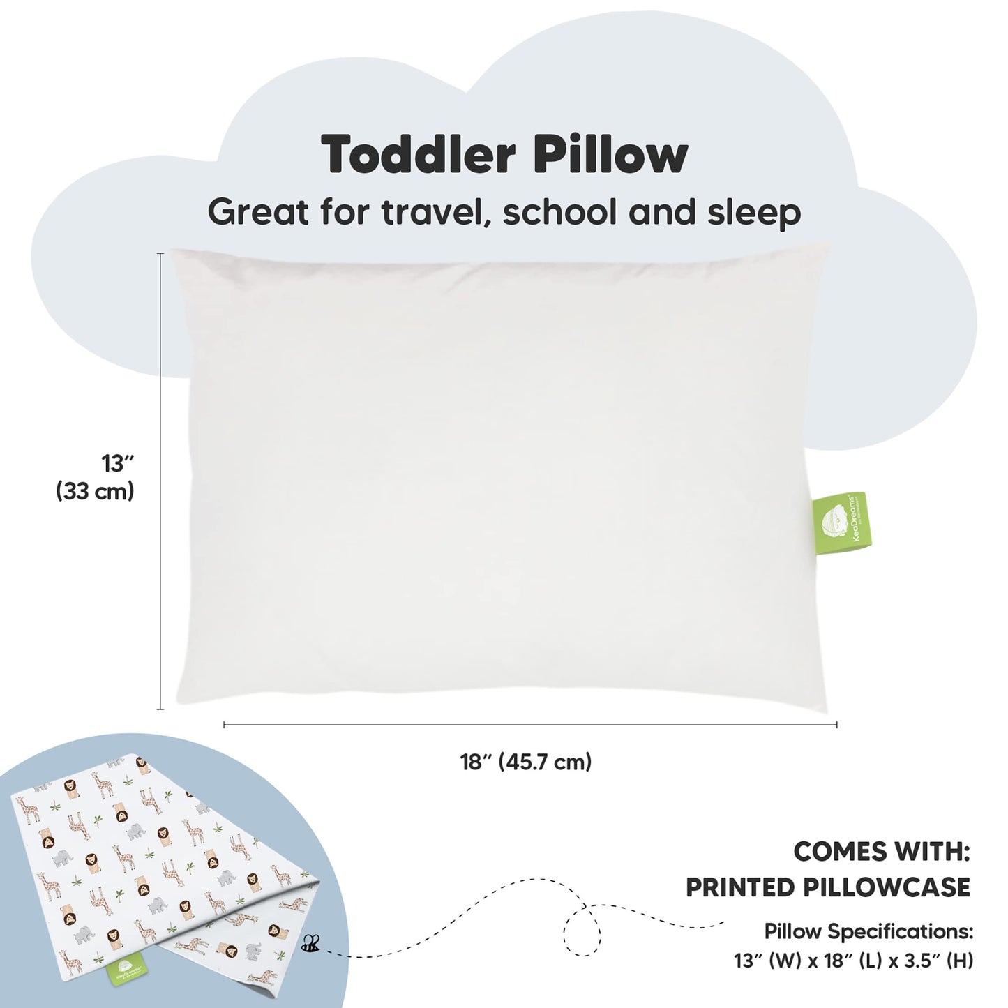 Toddler Pillow with Pillowcase - 13x18 My Little Dreamy Kids Travel Bed Pillows for Sleeping, Organic Cotton Small Pillowcase, Soft & Breathable, Machine Washable, Toddlers 2-5 years old (The Wild)
