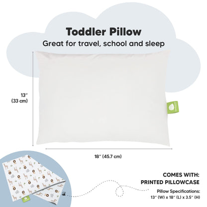 Toddler Pillow with Pillowcase - 13x18 My Little Dreamy Kids Travel Bed Pillows for Sleeping, Organic Cotton Small Pillowcase, Soft & Breathable, Machine Washable, Toddlers 2-5 years old (The Wild)