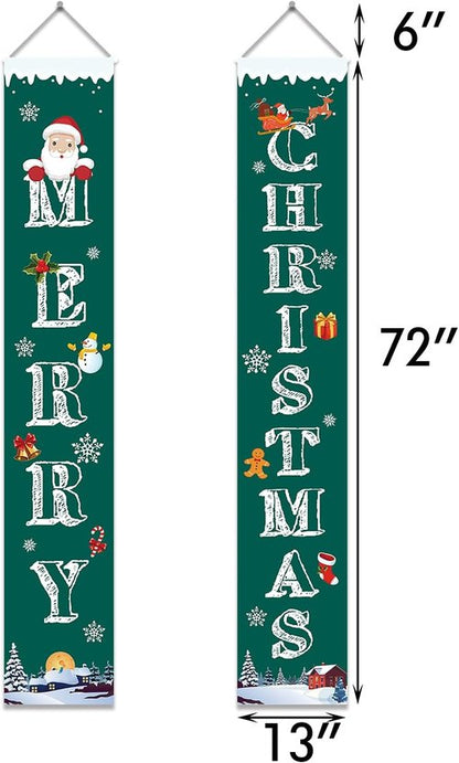 GOER Christmas Banner - 72 Inch by 13 Inch Hanging Decoration for Front Door | Festive Green Design