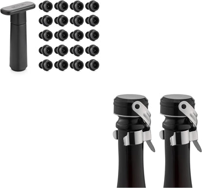 WOTOR Champagne&Wine Bottle Stoppers Stainless Steel with Food Grade Silicone, Leak Proof Keep Fresh Reusable Saver, Cork Suitable for Wine, Champagne, Cava, Prosecco and Sparkling (2 Pack Silver）