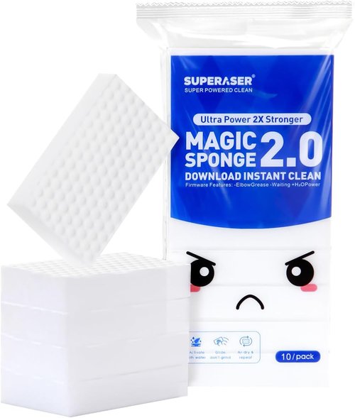 Magic Sponge 10 Pack - Textured Cleaning Pads to Effortlessly Erase Scuff Marks & Stains