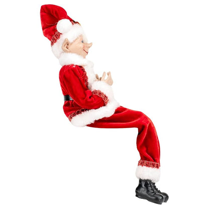 Posable Elf Christmas Figurine 16" – Santa Velvet Red Plush