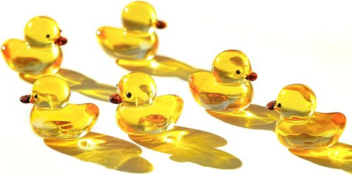 H&D Hyaline & Dora Mini Yellow Glass Duck Figurines - 6 Pcs Crystal Animal Sculptures for Home Decor | 1.3 x 1 Inch
