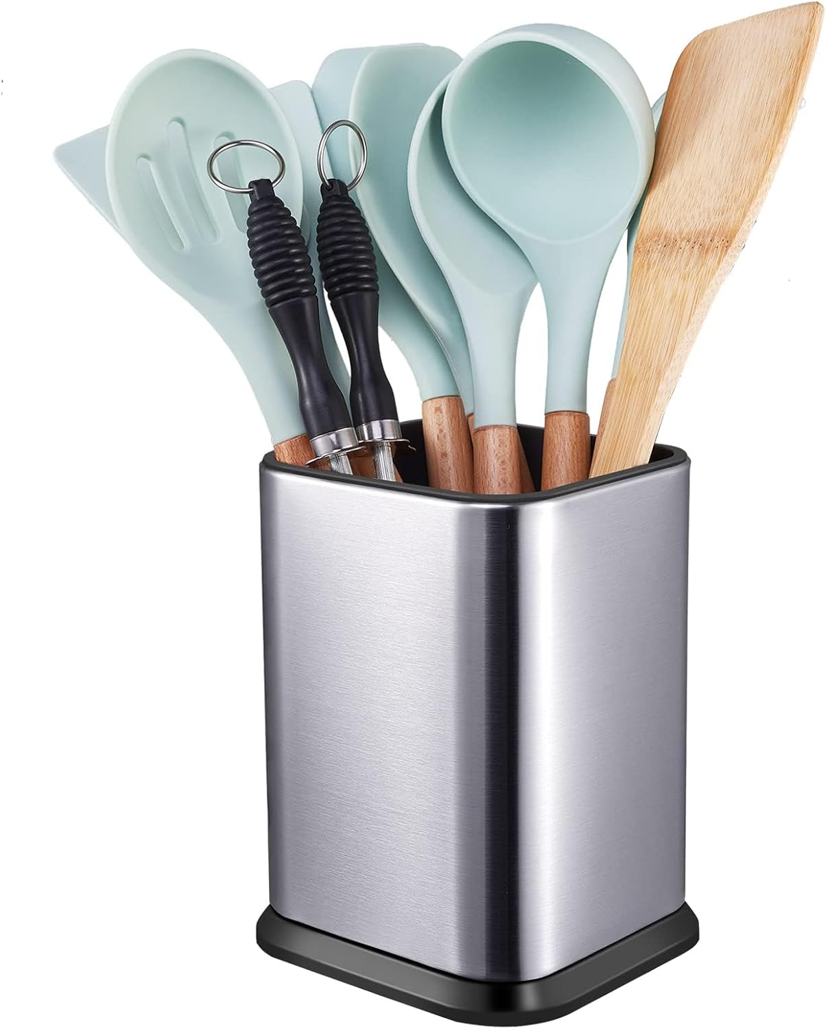 RedCall Stainless Steel Kitchen Utensil Holder - Modern Rectangular Organizer for Countertop | Large Silver Caddy