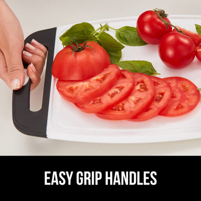 The Original Gorilla Grip Oversized 100% BPA Free Reversible Durable Kitchen Cutting Board Set of 3, Juice Grooves, Dishwasher Safe, Easy Grip Handle Border, Food Chopping Boards, Cooking, Gray