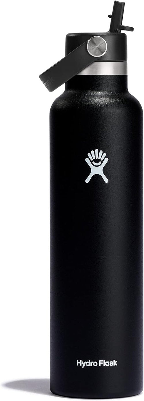 Hydro Flask Water Bottle - Insulated Stainless Steel - Leakproof Straw Lid, 24 Oz Black