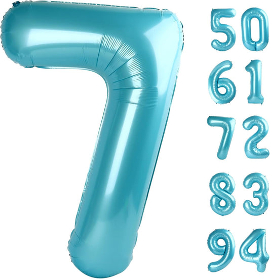Pearlescent Blue 40-Inch Number 7 Balloon - Perfect 7th Birthday Decoration for Kids & Adults