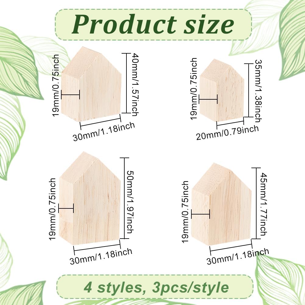 OLYCRAFT Unfinished Wood House Shaped Blocks - 12 Pcs in 4 Sizes for Farmhouse Decor | Crafting & DIY