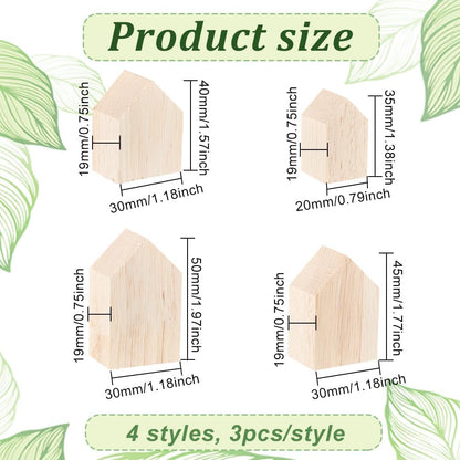 OLYCRAFT Unfinished Wood House Shaped Blocks - 12 Pcs in 4 Sizes for Farmhouse Decor | Crafting & DIY