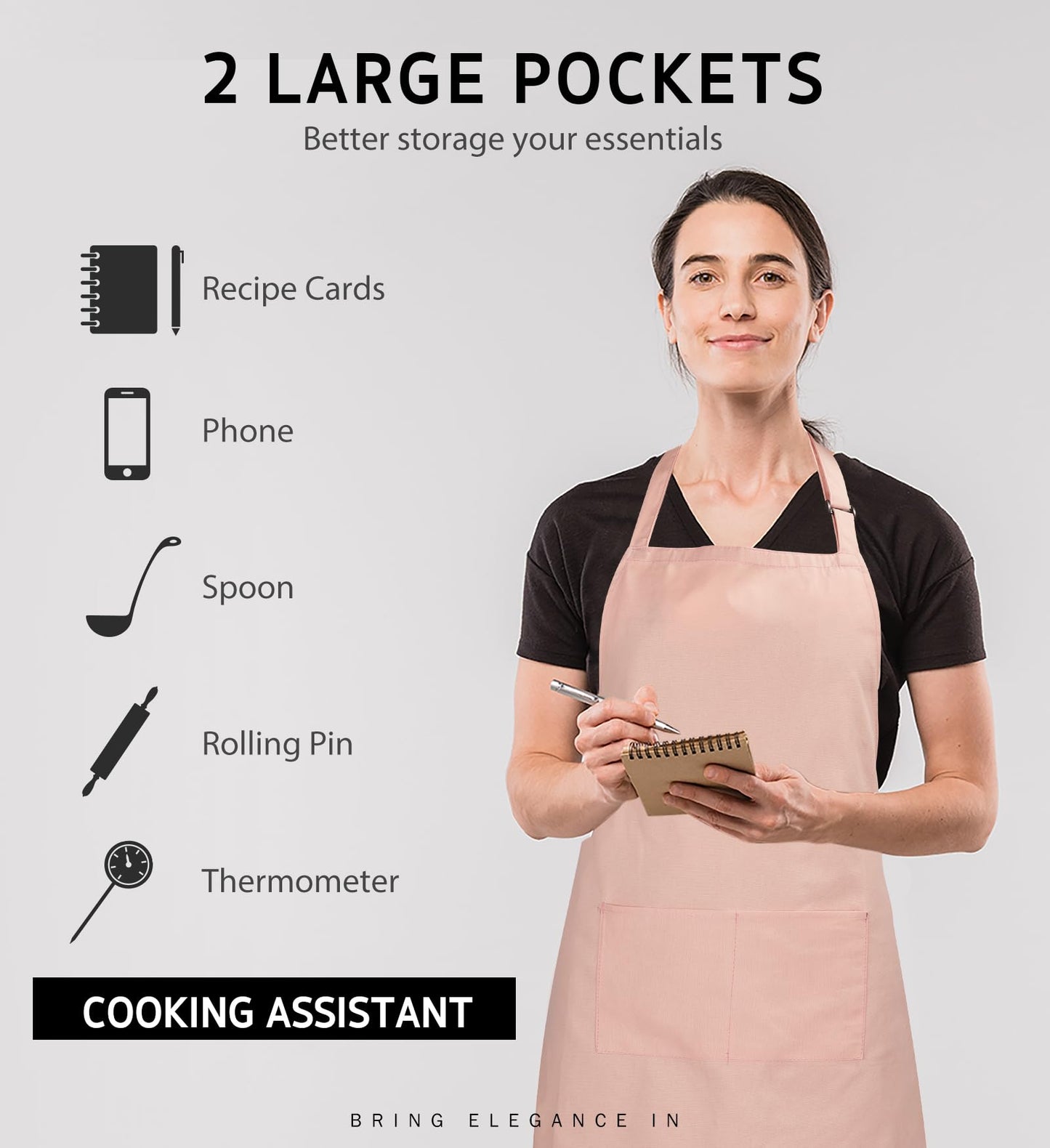 Syntus 2 Pack 100% Cotton Adjustable Bib Apron with 2 Pockets for Women, Kitchen Aprons for Cooking, Powder Pink