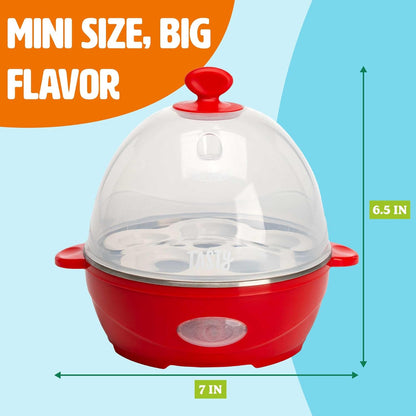 Tasty Mini Egg Cooker - 5-Egg Capacity for Perfect Hard Boiled Eggs & Omelets | Auto Shut Off, Red