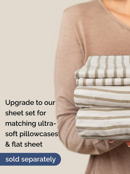 Extra Deep Twin Fitted Sheet - Hotel Luxury Single Fitted Sheet Only - Easily Fits 18 inch to 24 inch Mattress - Ultra Soft, Wrinkle Free with Extra Deep Pockets - Breathable & Comfy - Beige Stripes