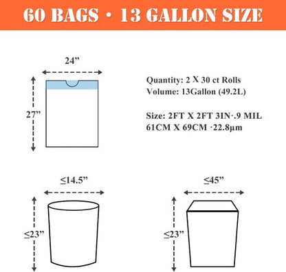 MAGO Family Magic 13 Gallon Trash Bags - Lavender Scented, Leak-Proof & Tear-Free | 60 Count