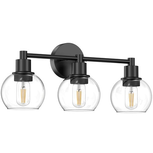 Espird 3 Lights Bathroom Vanity Light Fixtures Black, Bathroom Lights Over Mirror, Industrial and Farmhouse 3 Lights Wall Sconce, Matte Black Globe Vanity Lighting Fixtures