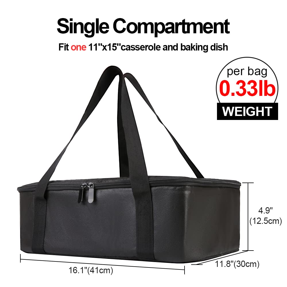 Bodaon Insulated Casserole Carrier Bag, Fits 9x13 and 11x15 Inch Baking Dish with Lid, Casserole Carriers for Hot or Cold Food for Transport (Black)