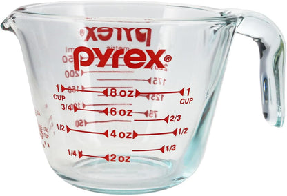 Pyrex Prepware 1 Cup Measuring Cup - Clear Design with Red Measurements for Accurate Cooking