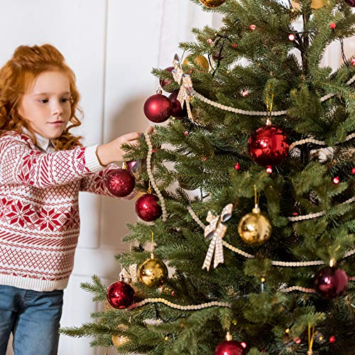 Wood Bead Garland for Christmas Tree - 16 Feet, Natural Wood Color