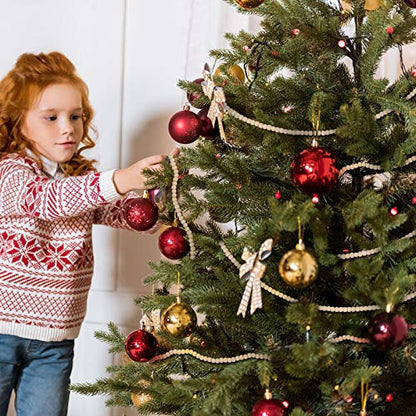 Wood Bead Garland for Christmas Tree - 16 Feet, Natural Wood Color