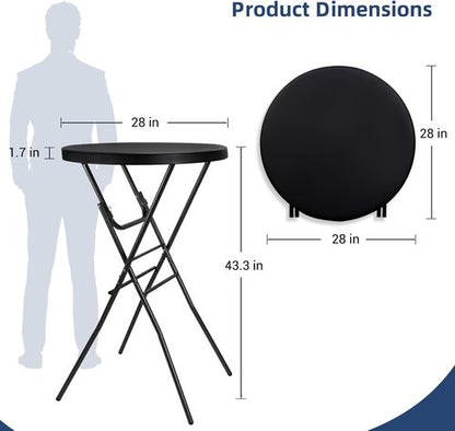 Byliable Folding Cocktail Table - 28in Round High Top for Indoor/Outdoor Use | Removable Legs, Black - 2PCS
