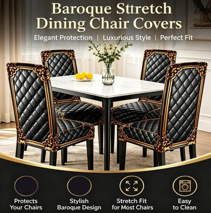 6 Pack Gold Baroque Stretch Dining Chair Covers - Elegant, Washable Furniture Protectors