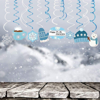 Skiennix Christmas Snowman & Snowflake Hanging Swirl Decorations - 30 Count for Festive Home & Office Decor