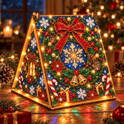 DIY Wooden Pearl Diamond Art Kit with Christmas Wreath Variation