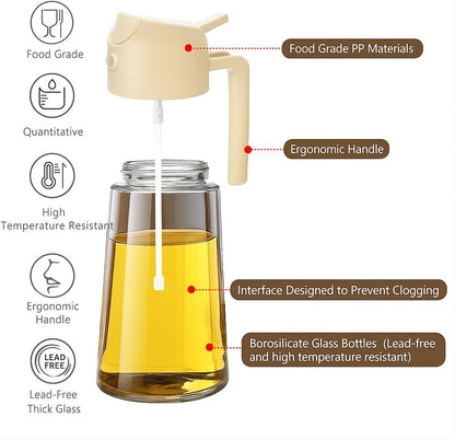 Skiennix 2-in-1 Olive Oil Sprayer & Dispenser - 470ml Glass Bottle for Cooking, BBQ & Salad (White)