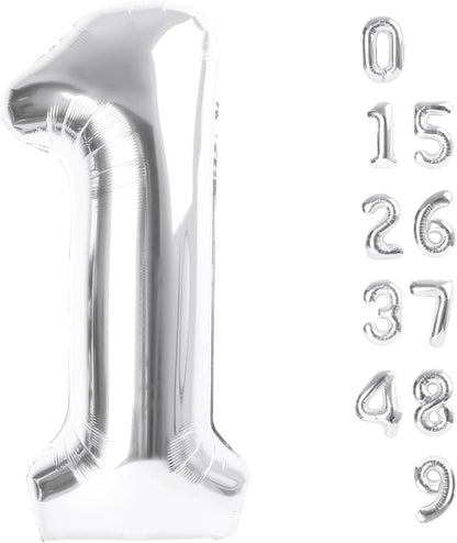 Number Balloons - 40 Inch Silver 1 Balloon for 1st Birthday Party Decorations & Baby Showers