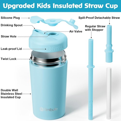 Fimibuke Kids' Insulated Straw Cups - 10 OZ Spill-Proof, Leak-Proof Design | 2 Pack with Silicone Straw