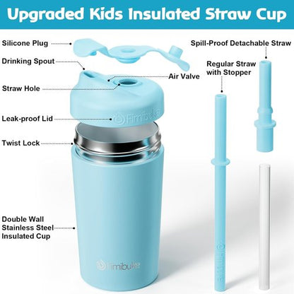 Fimibuke Kids' Insulated Straw Cups - 10 OZ Spill-Proof, Leak-Proof Design | 2 Pack with Silicone Straw