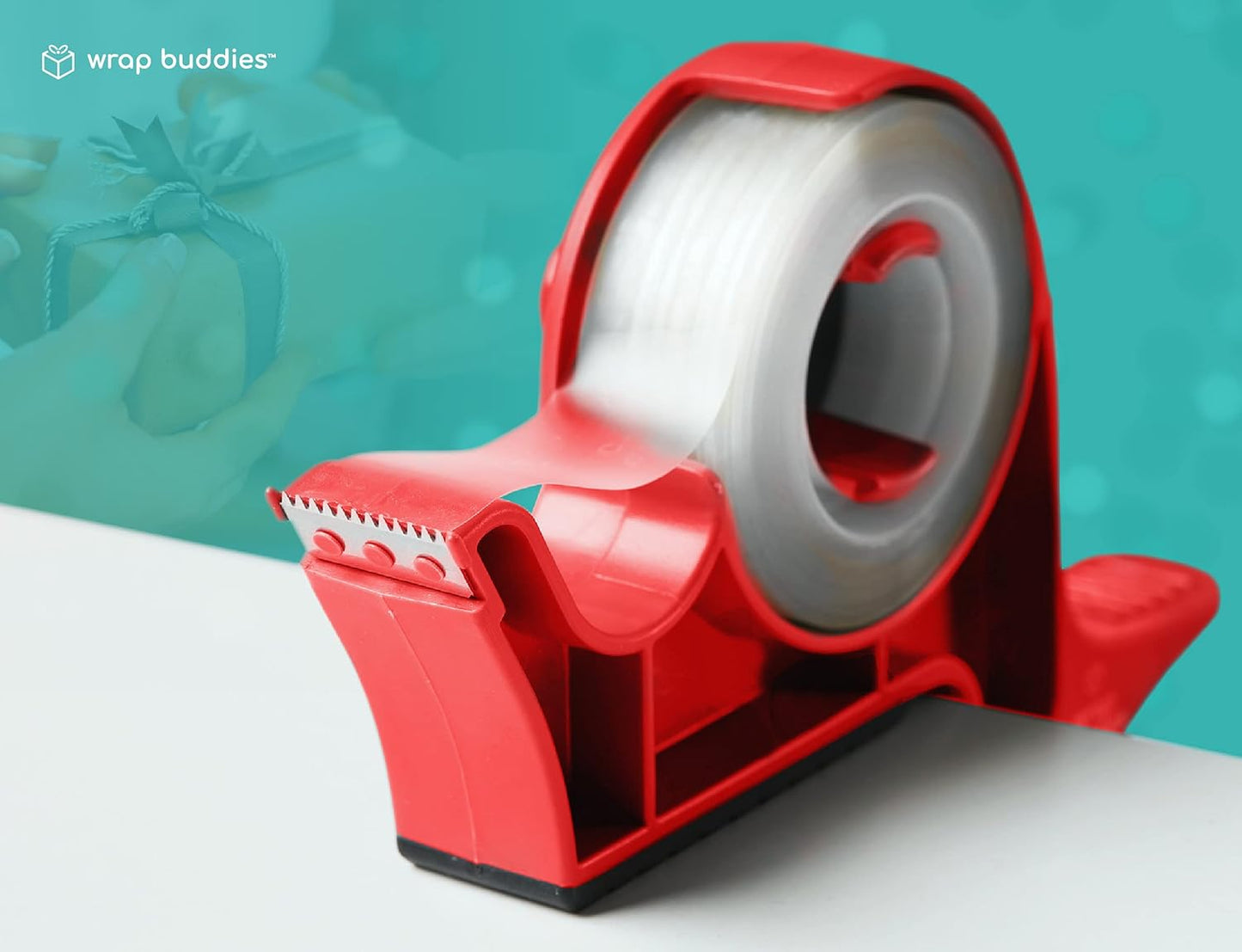 Wrap Buddies Gift Wrapping Tool Set - Adjustable Table Clamps & Tape Dispenser - One-Handed Cutter in Cherry Red