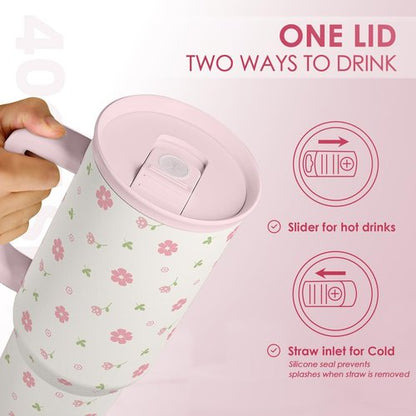 Floral 40oz Tumbler with Handle & Straw | Insulated Stainless Steel Travel Mug for Women - Perfect Gift for Any Occasion