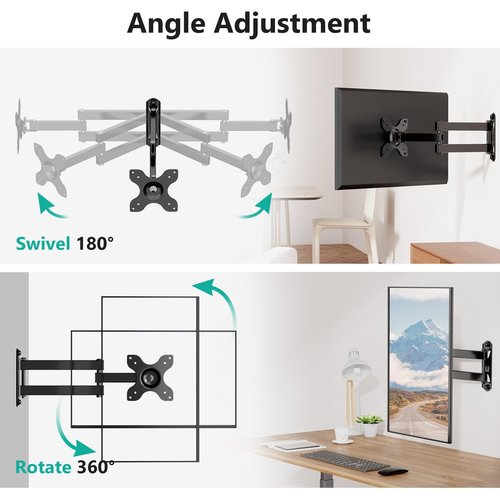 WALI TV Wall Mount Articulating LCD Monitor Full Motion 15 inch Extension Arm Tilt Swivel for Most 13 to 32 inch LED TV Flat Panel Screen with Mounting Holes up to 100x100mm (1330LM), Black
