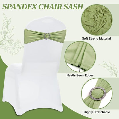 MDS Spandex Chair Sashes - Universal Fit Elastic Stretch Ties with Buckle for Weddings | Sage Green, Pack of 250