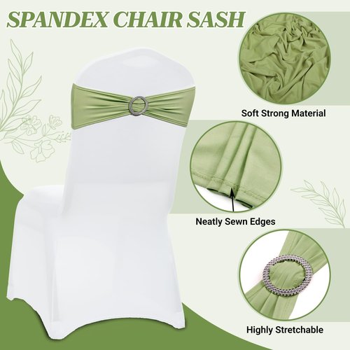 MDS Spandex Chair Sashes - Premium Stretch Covers with Buckle Slider | Universal Fit for Weddings & Events - Sage Green