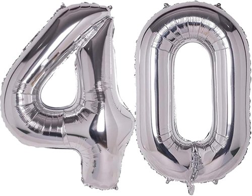 40 Inch Silver Jumbo Number 40 Balloons - Giant Foil Helium Balloons for 40th Birthday Celebrations