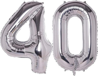 40 Inch Silver Jumbo Number 40 Balloons - Giant Foil Helium Balloons for 40th Birthday Celebrations