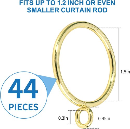 44 Pack Metal Curtain Rings by [Brand Name] - Durable Drapery Rings for Pinch Pleat Curtains | 1.5 Inch ID, Gold